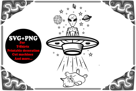 Alien Ufo and Cat Svg and Png Review for Embroidery